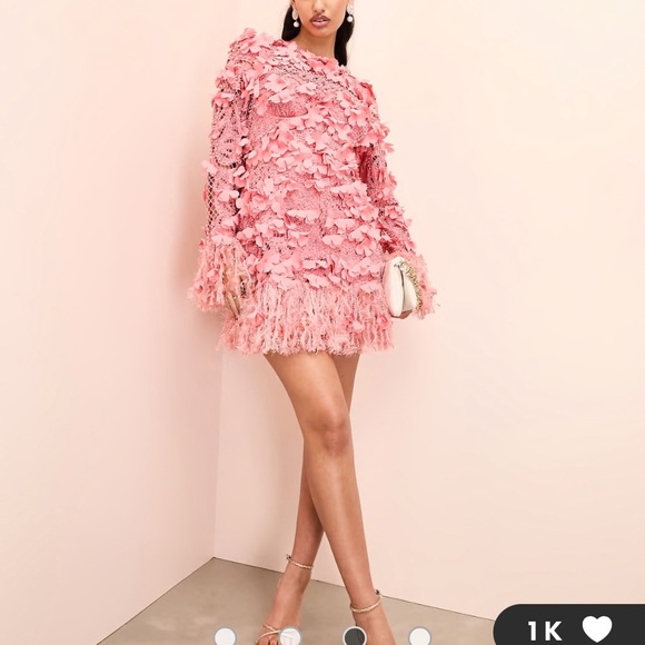 ASOS LUXE 3D floral embellished eyelet mini dress with faux feather trim - Picture 11 of 13
